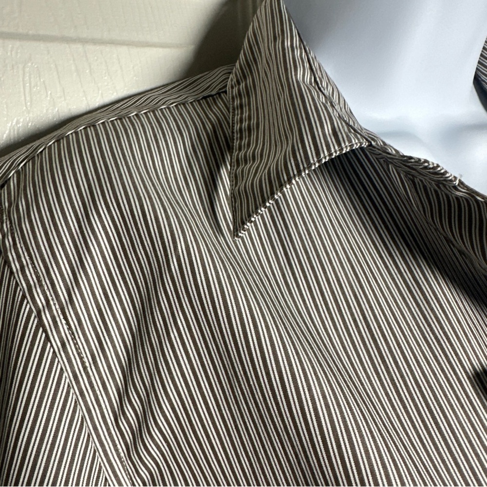 Uniqlo Women’s XSmall Brown Shirt Dress Oversize 100% Cotton Pinstripe Office - Picture 7 of 14